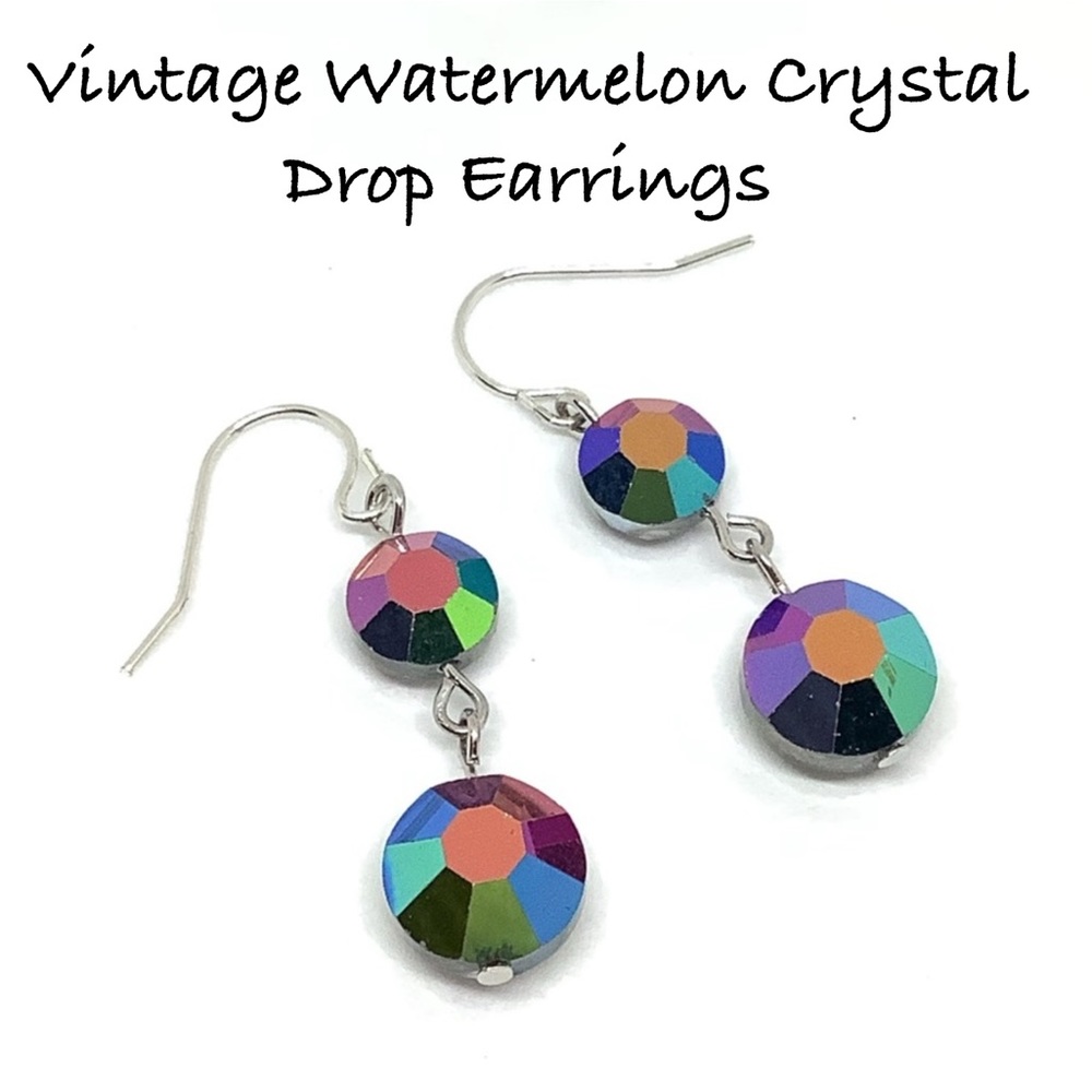 Vintage Watermelon Crystal Drop Earrings